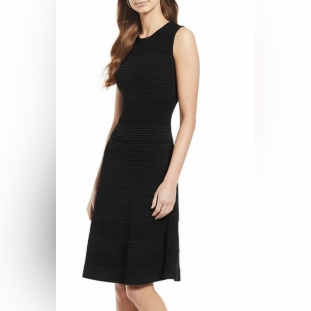 Antonio Melani Molly Black Textured Knit Fit Flare Dress Size Medium
